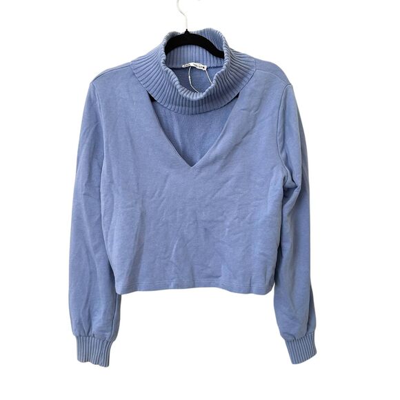 ZARA Cutout Turtleneck Sweatshirt Light Blue Large - Picture 2 of 6